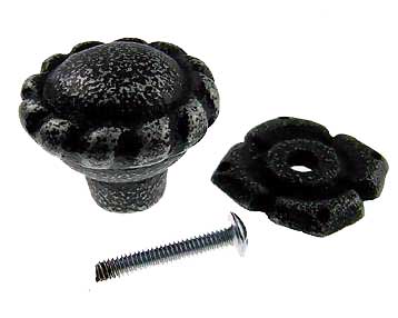 ##Antique Hardware## 1 3/8 Inch Wrought Iron Roped Cabinet & Furniture Knob With Back Plate