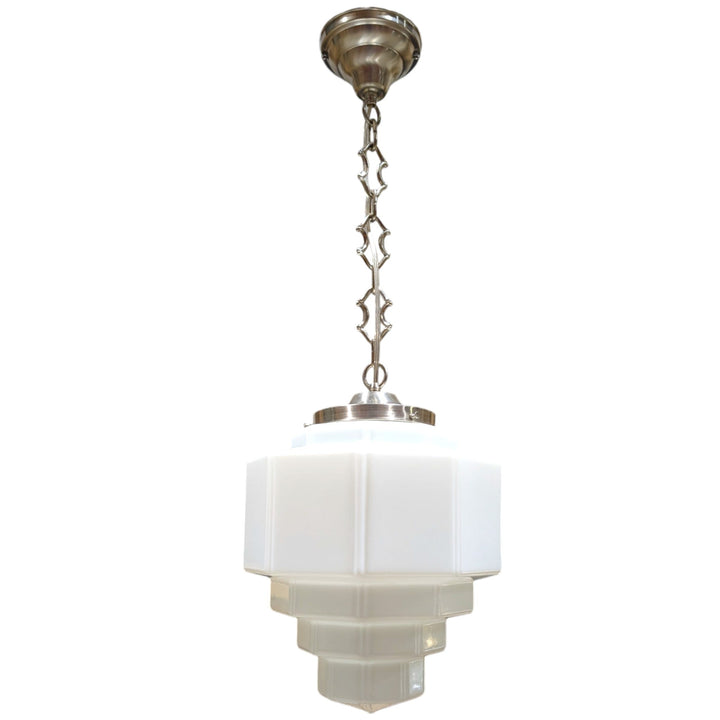 ##Antique Hardware## Stepped Art Deco Glass Semi-Flush Standard Chain Light (Several Finishes Available)