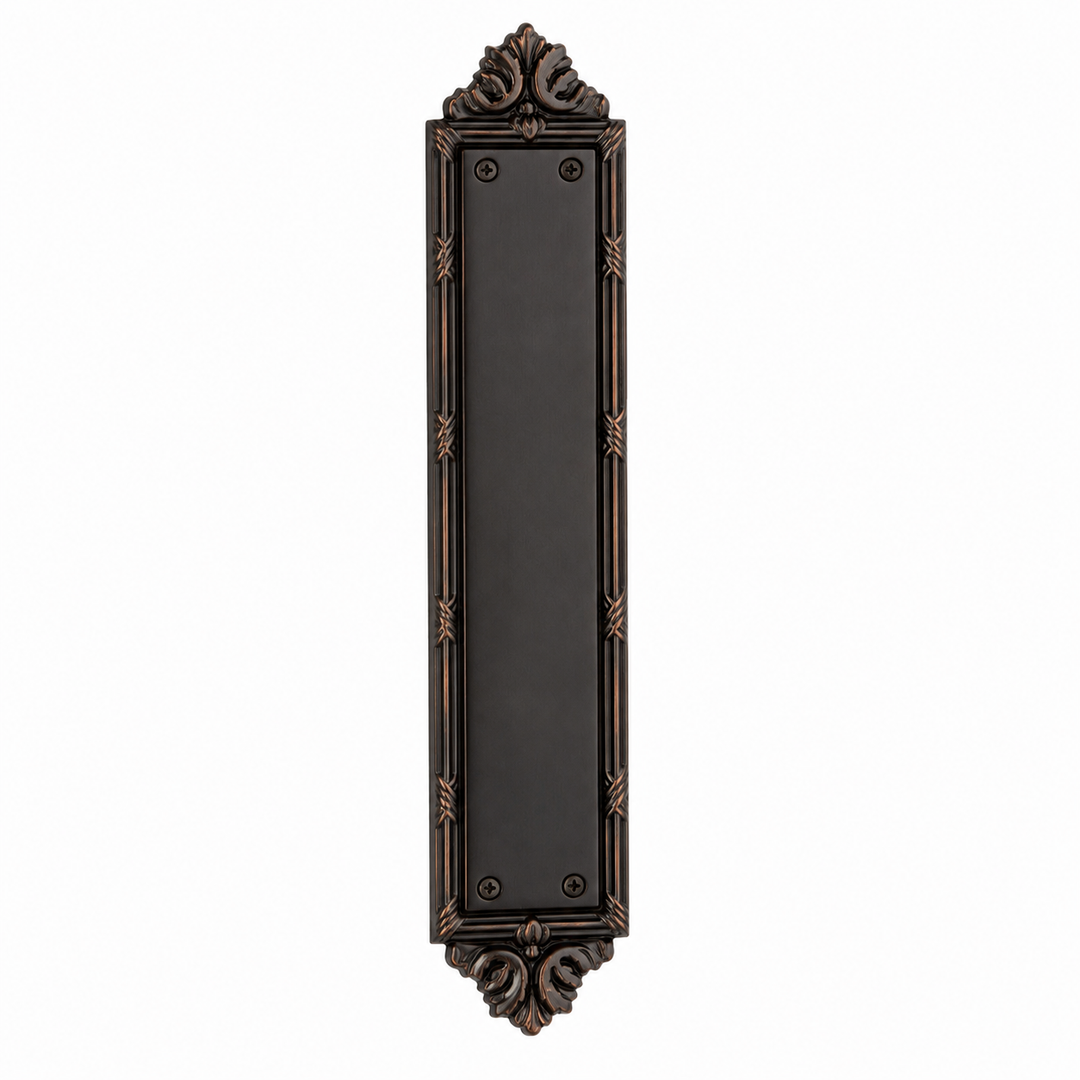 13 3/4 Inch Solid Brass Ribbon & Reed Push Plate (Several Finishes Available)