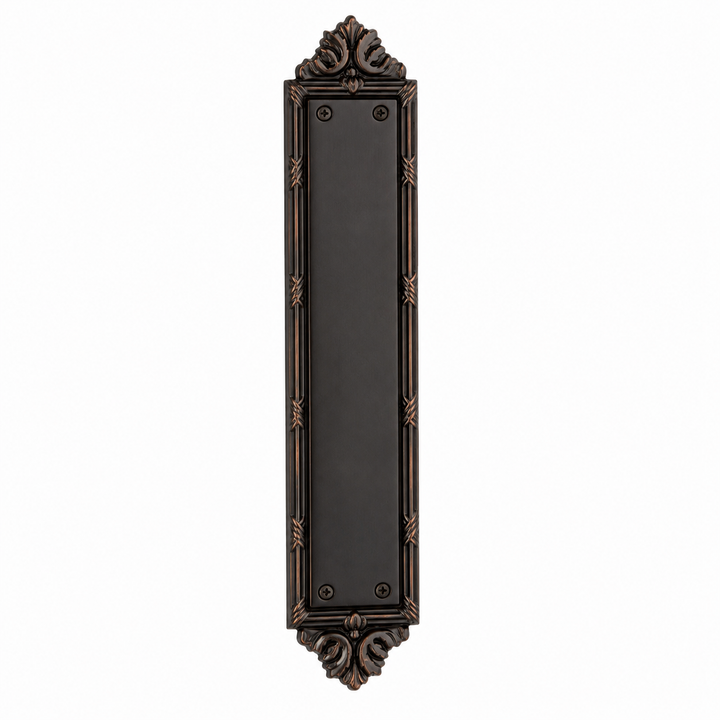 13 3/4 Inch Solid Brass Ribbon & Reed Push Plate (Several Finishes Available)
