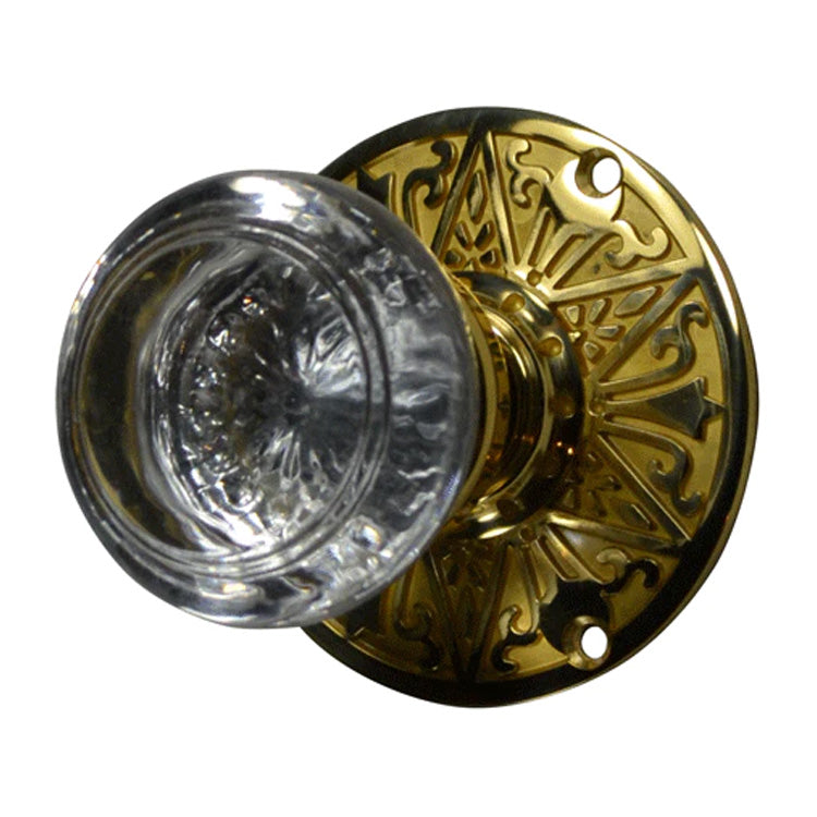 ##Antique Hardware## Eastlake Rosette Door Set with Crystal Round Door Knobs (Several Finishes Available)