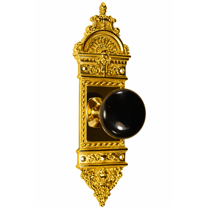 L'Enfant Small Backplate Door Set with Black Porcelain Door Knobs (Several Finishes Available)