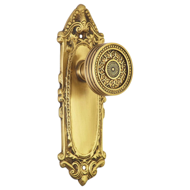 Ornate Victorian Long Backplate Door Set with Rice Pattern Door Knobs (Several Finishes Available)