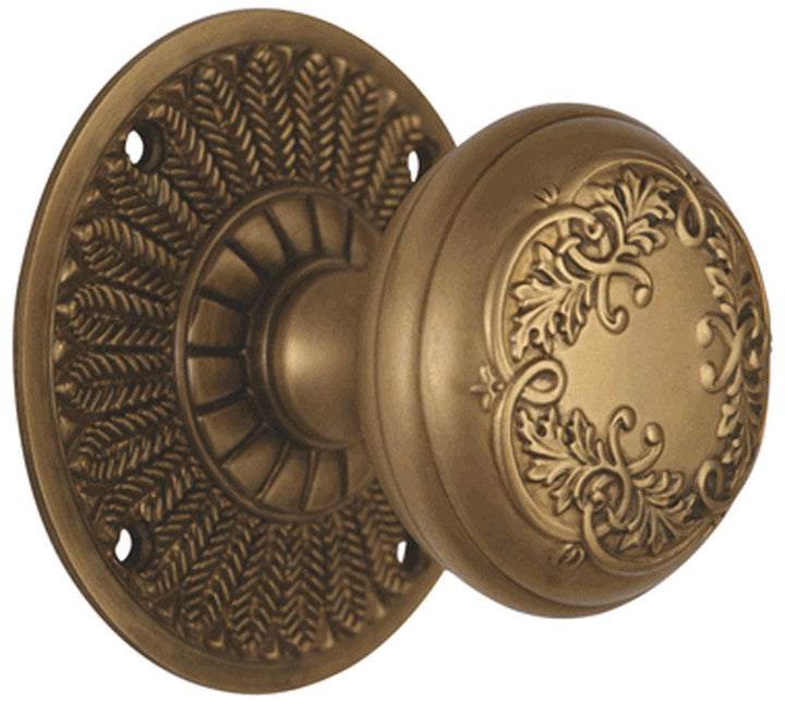 Feather Rosette Door Set with Floral Leaf Door Knobs (Several Finishes Available)