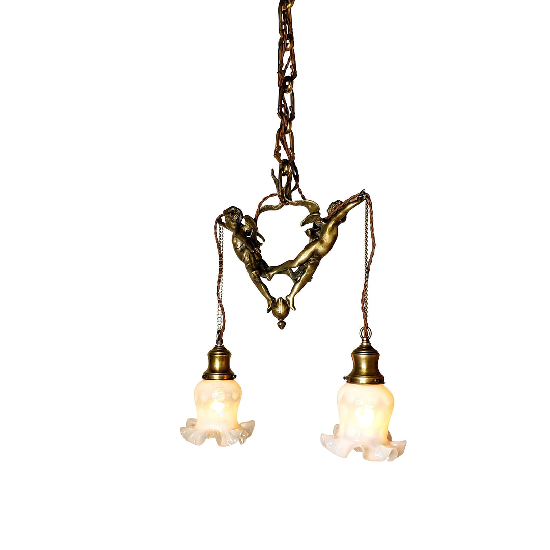 ##Antique Hardware## 22 Inch Handmade Antique Cherub Two-Light Chandelier With Brass Chain