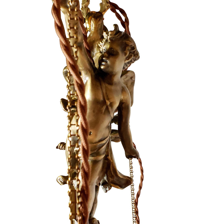 ##Antique Hardware## 22 Inch Handmade Antique Cherub Two-Light Chandelier With Brass Chain