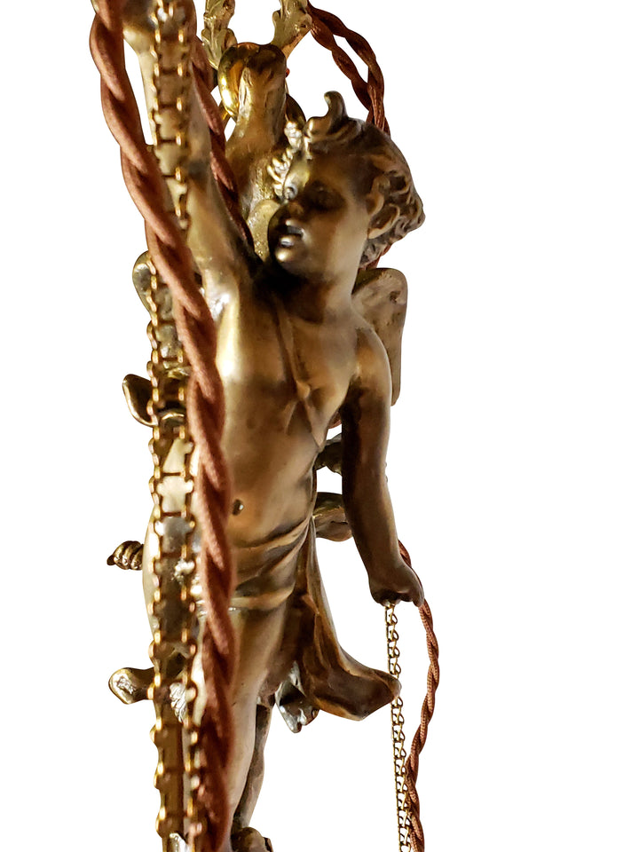 ##Antique Hardware## 22 Inch Handmade Antique Cherub Two-Light Chandelier With Brass Chain