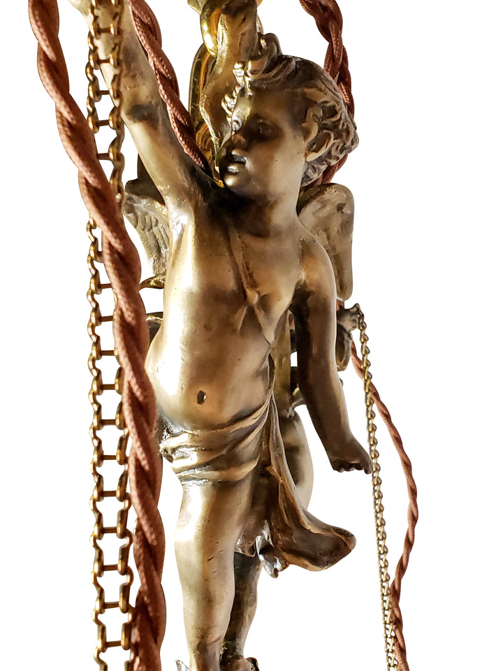 ##Antique Hardware## 22 Inch Handmade Antique Cherub Two-Light Chandelier With Brass Chain