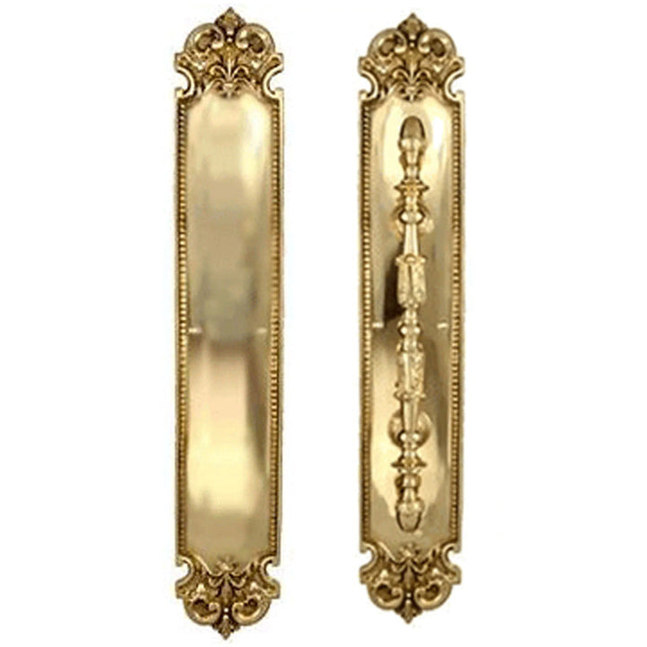 ##Antique Hardware## 18 Inch (14 7/8 Inch C-C) Solid Brass Traditional Fleur-De-Lis Door Pull & Push Plate Set