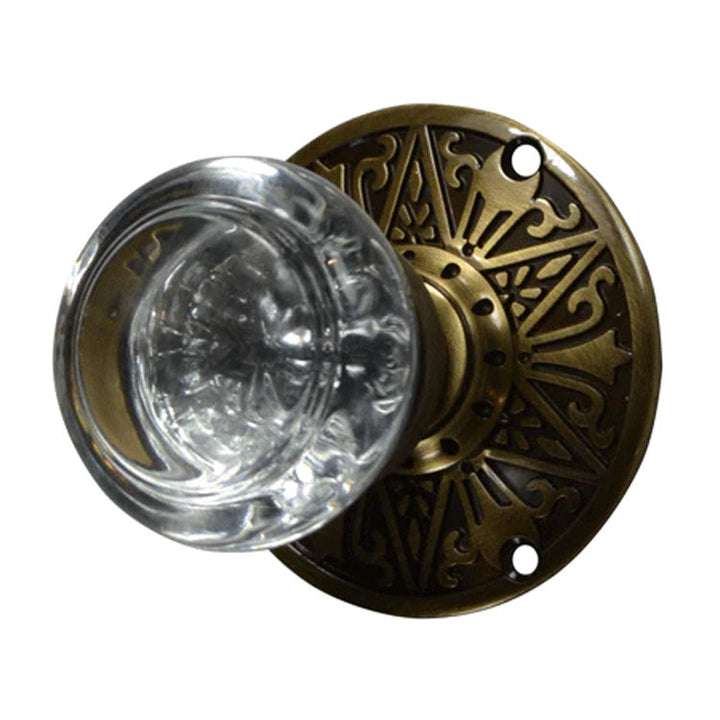 ##Antique Hardware## Eastlake Rosette Door Set with Crystal Round Door Knobs (Several Finishes Available)