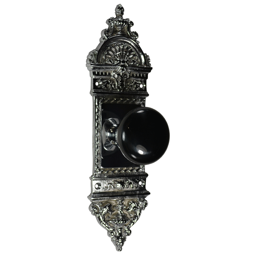 L'Enfant Small Backplate Door Set with Black Porcelain Door Knobs (Several Finishes Available)