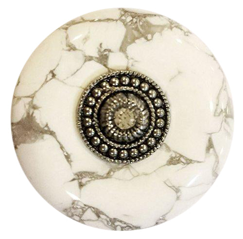 ##Antique Hardware## 1 3/8 Inch White Howlite Cabinet and Furniture Knob (Polished Chrome Finish)