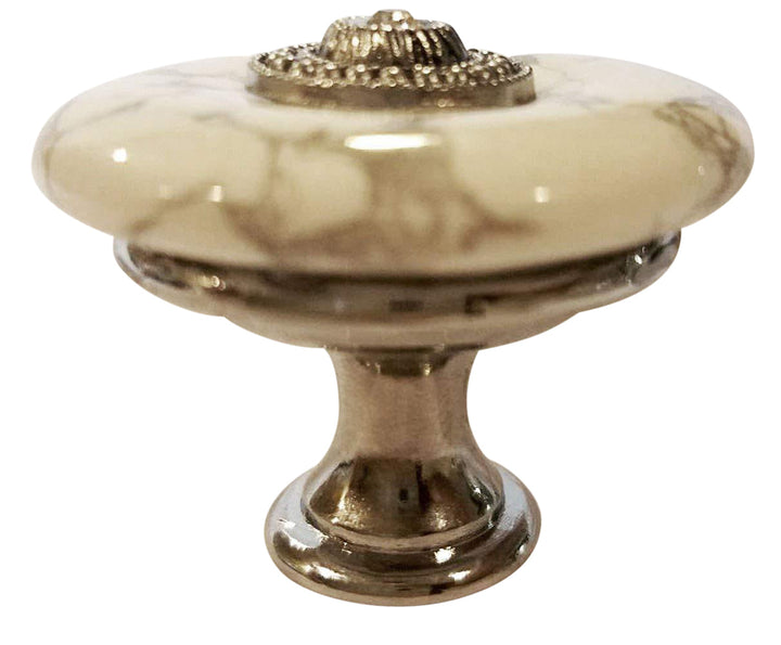 ##Antique Hardware## 1 3/8 Inch White Howlite Cabinet and Furniture Knob (Polished Chrome Finish)