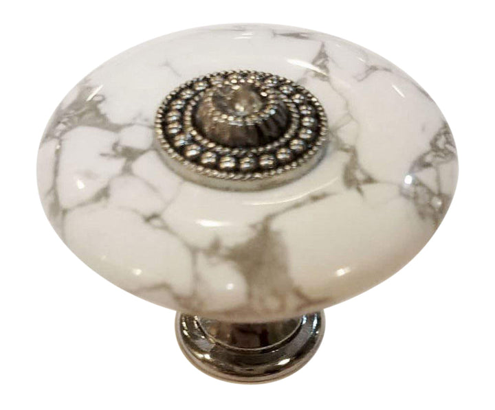 ##Antique Hardware## 1 3/8 Inch White Howlite Cabinet and Furniture Knob (Polished Chrome Finish)