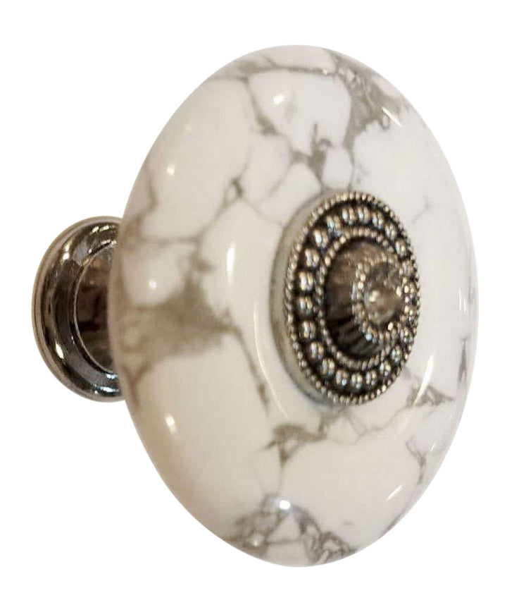 ##Antique Hardware## 1 3/8 Inch White Howlite Cabinet and Furniture Knob (Polished Chrome Finish)