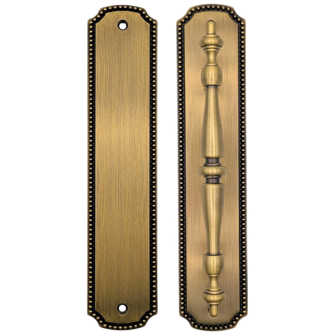 11 1/2 Inch Solid Brass Beaded Push & Pull Plate Set (Several Finishes Available)
