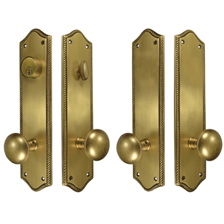 ##Antique Hardware## Georgian Roped Oval Double Door Deadbolt Entryway Set