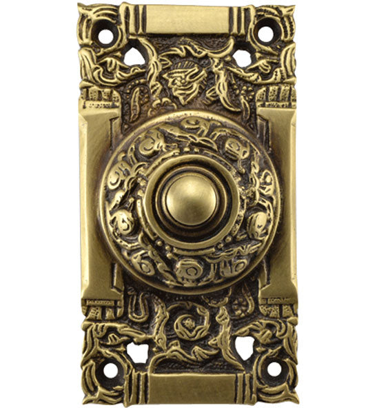 ##Antique Hardware## 4 1/4 Inch Art Nouveau Solid Brass Doorbell