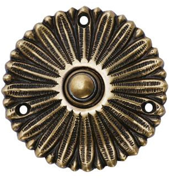 ##Antique Hardware## Solid Brass Antique Flower Doorbell Push