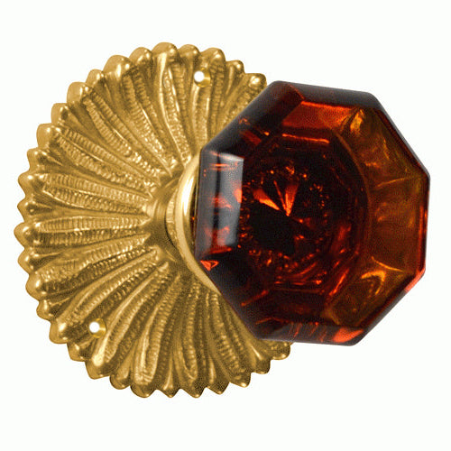 French Provincial Rosette Door Set with Amber Glass Octagon Door Knobs (Several Finishes Available)