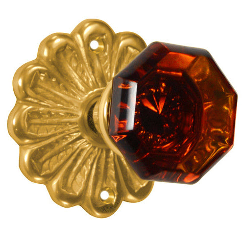 Maltesia Flower Rosette Door Set with Octagon Amber Glass Door Knobs (Several Finishes Available)