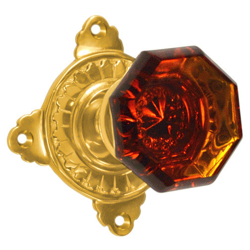 Art Deco Door Set with Octagon Amber Glass Door Knobs (Several Finishes Available)