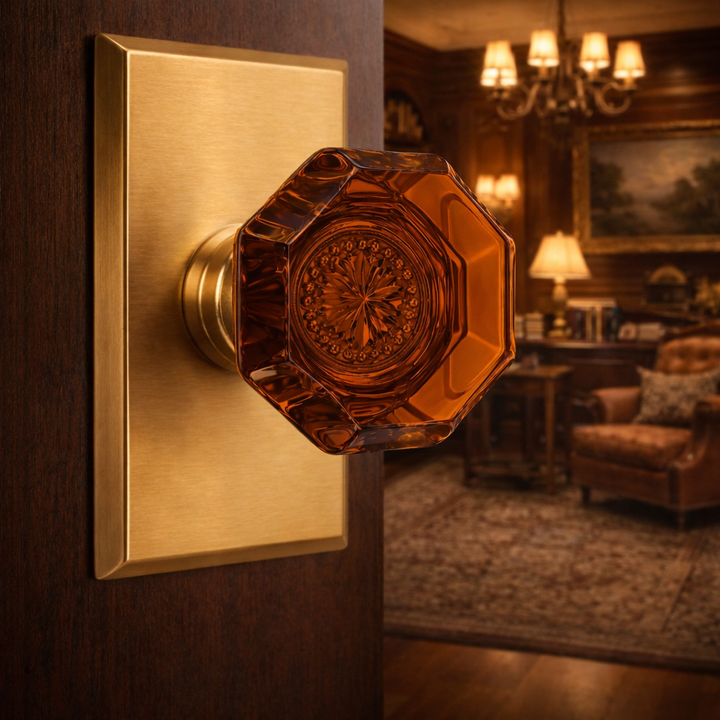 Magnifique® Rectangular Door Set with Amber Glass Knobs (Several Finishes Available)