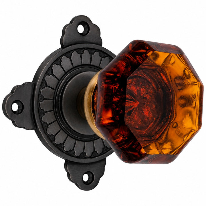 Art Deco Door Set with Octagon Amber Glass Door Knobs (Several Finishes Available)