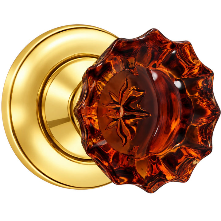 Magnifique® Classic Door Set with Amber Glass Fluted Knobs (Several Finishes Available)