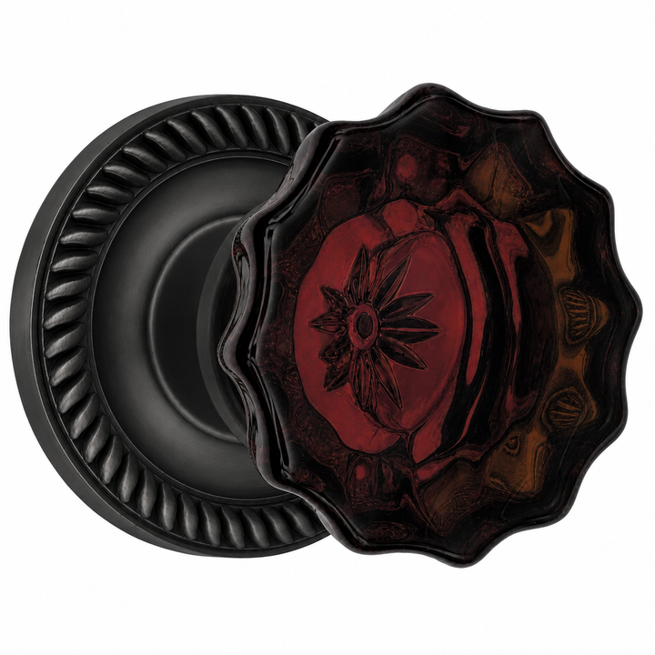 Traditional Georgian Roped Rosettes with Fluted Amber Glass Door Knobs (Several Finishes Available)