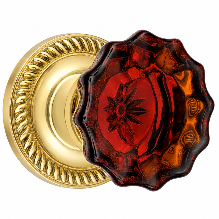 Traditional Georgian Roped Rosettes with Fluted Amber Glass Door Knobs (Several Finishes Available)
