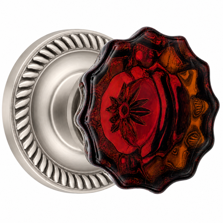 Traditional Georgian Roped Rosettes with Fluted Amber Glass Door Knobs (Several Finishes Available)
