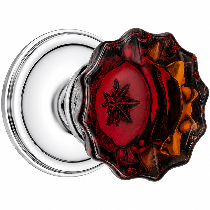 Traditional Rosette Door Set with Fluted Amber Glass Door Knobs (Several Finishes Available)