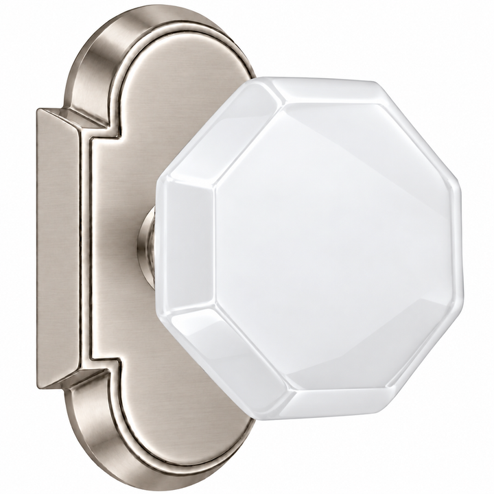 Magnifique® Arched Door Set with White Milk Glass Octagon Knobs (Several Finishes Available)