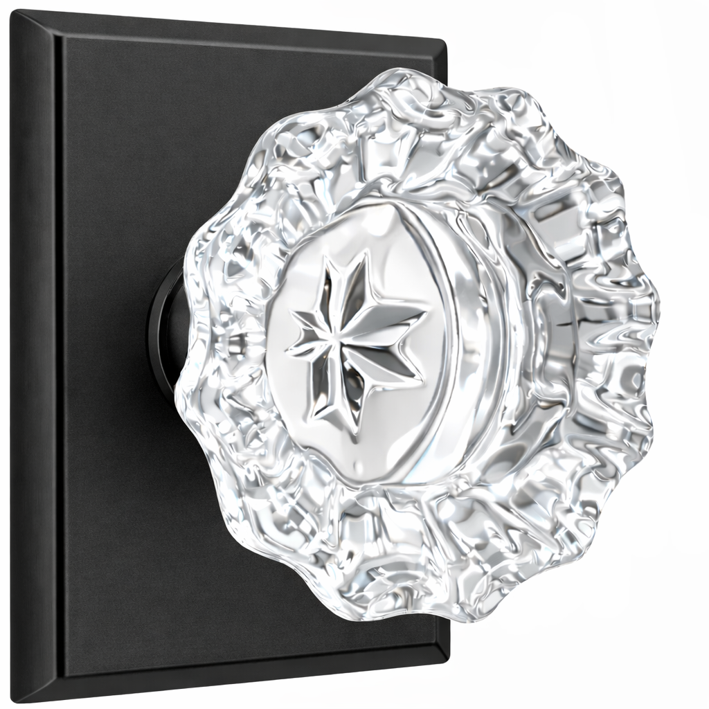 Magnifique® Rectangular Door Set with Crystal Fluted Knobs (Several Finishes Available)