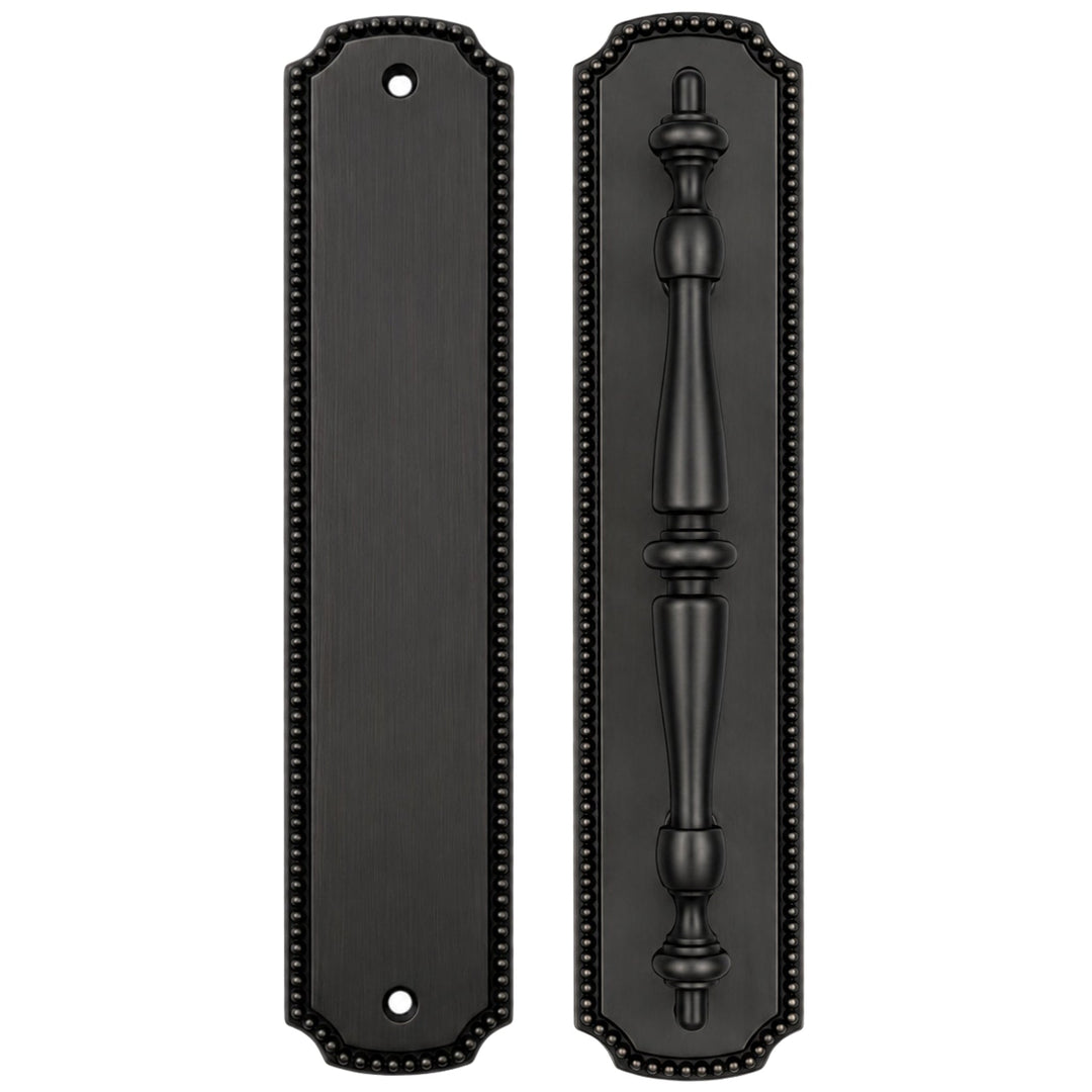 11 1/2 Inch Solid Brass Beaded Push & Pull Plate Set (Several Finishes Available)