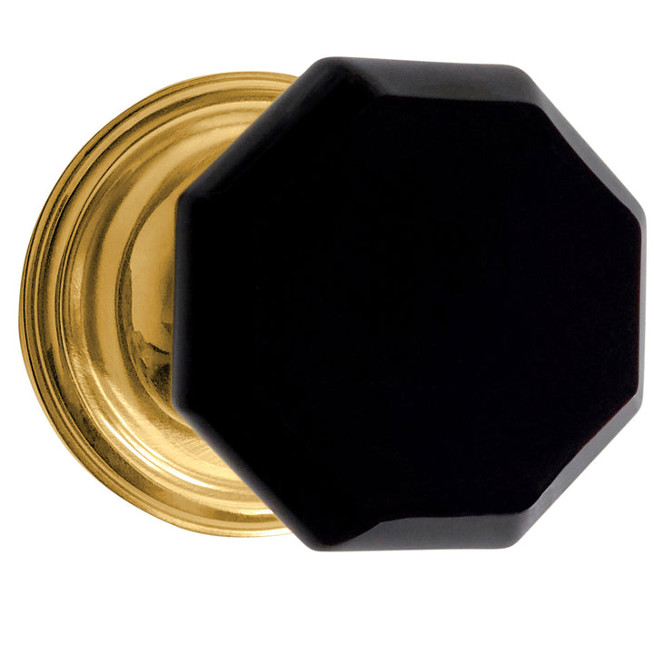 Traditional Rosette Door Set with Black Octagon Crystal Door Knobs (Several Finishes Available)