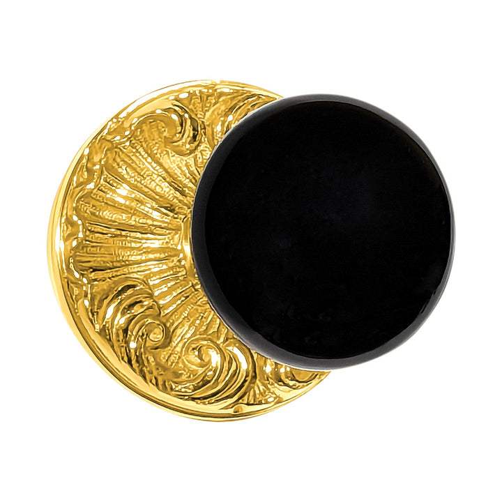 Black Porcelain Door Knob Set with Romanesque Rosette (Several Finishes Available)
