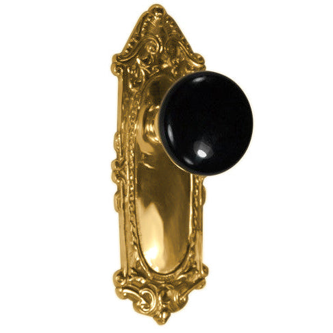 Black Porcelain Door Knob Set with Largo Design Backplate (Several Finishes Available)