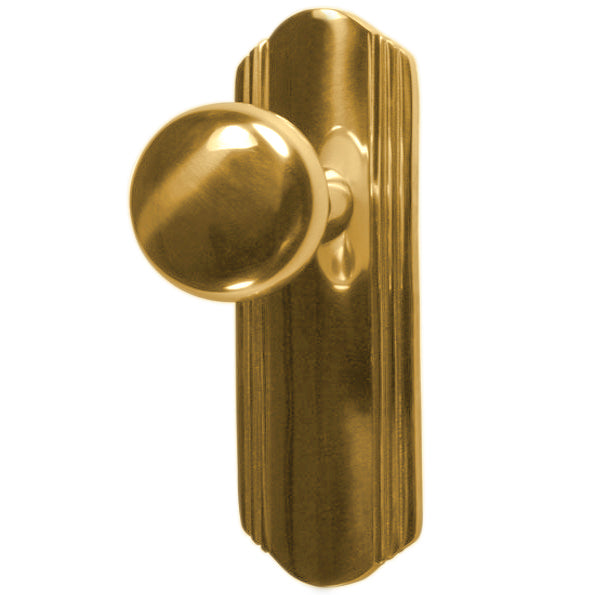 Art Deco Long Backplate Door Set with Brass Round Door Knobs (Several Finishes Available)