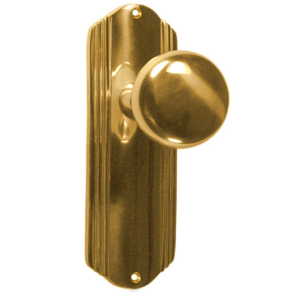 Art Deco Long Backplate Door Set with Brass Round Door Knobs (Several Finishes Available)
