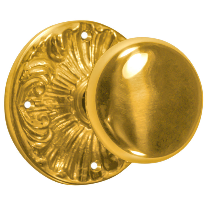 Romanesque Rosette Door Set with Round Brass Door Knobs (Several Finishes Available)