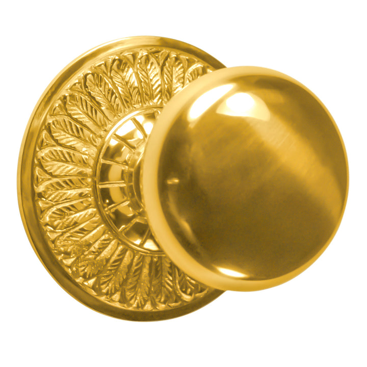Feather Rosette Door Set with Round Brass Door Knobs (Several Finishes Available)
