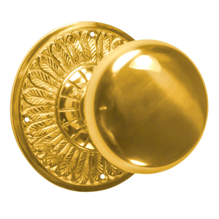 Feather Rosette Door Set with Round Brass Door Knobs (Several Finishes Available)
