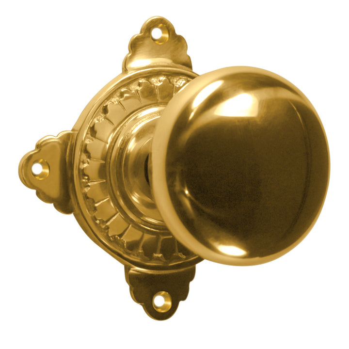 Art Deco Rosette Door Set with Round Brass Door Knobs (Several Finishes Available)