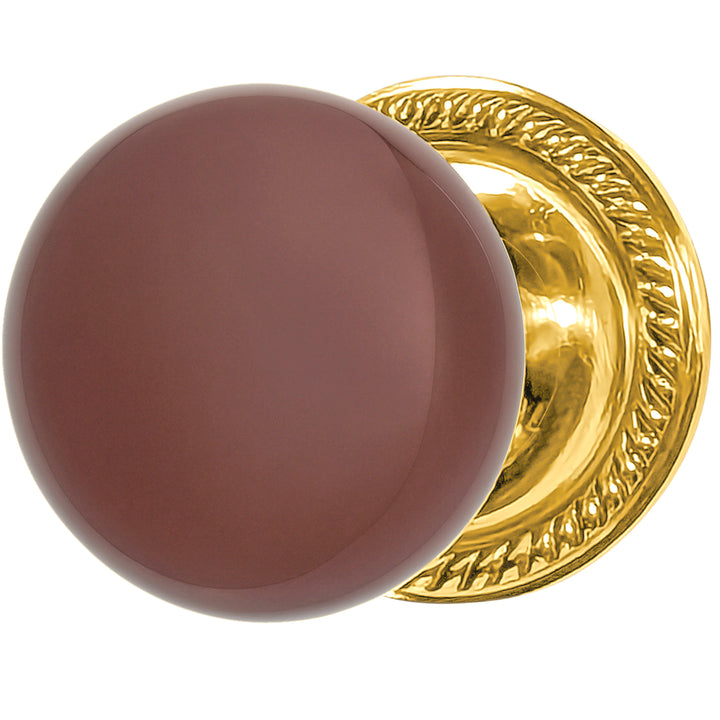 Brown Porcelain Door Knob with Georgian Roped Rosette (Several Finishes Available)