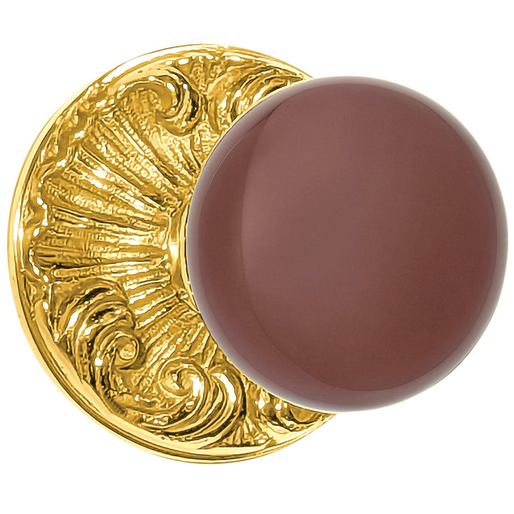 Brown Porcelain Door Knob Set with Romanesque Rosette (Several Finishes Available)