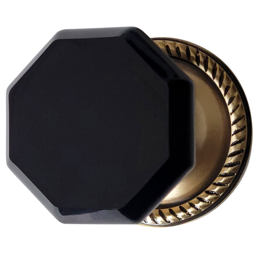 ##Antique Hardware## Georgian Roped Rosette with Black Octagon Crystal Door Knobs (Several Finishes Available)