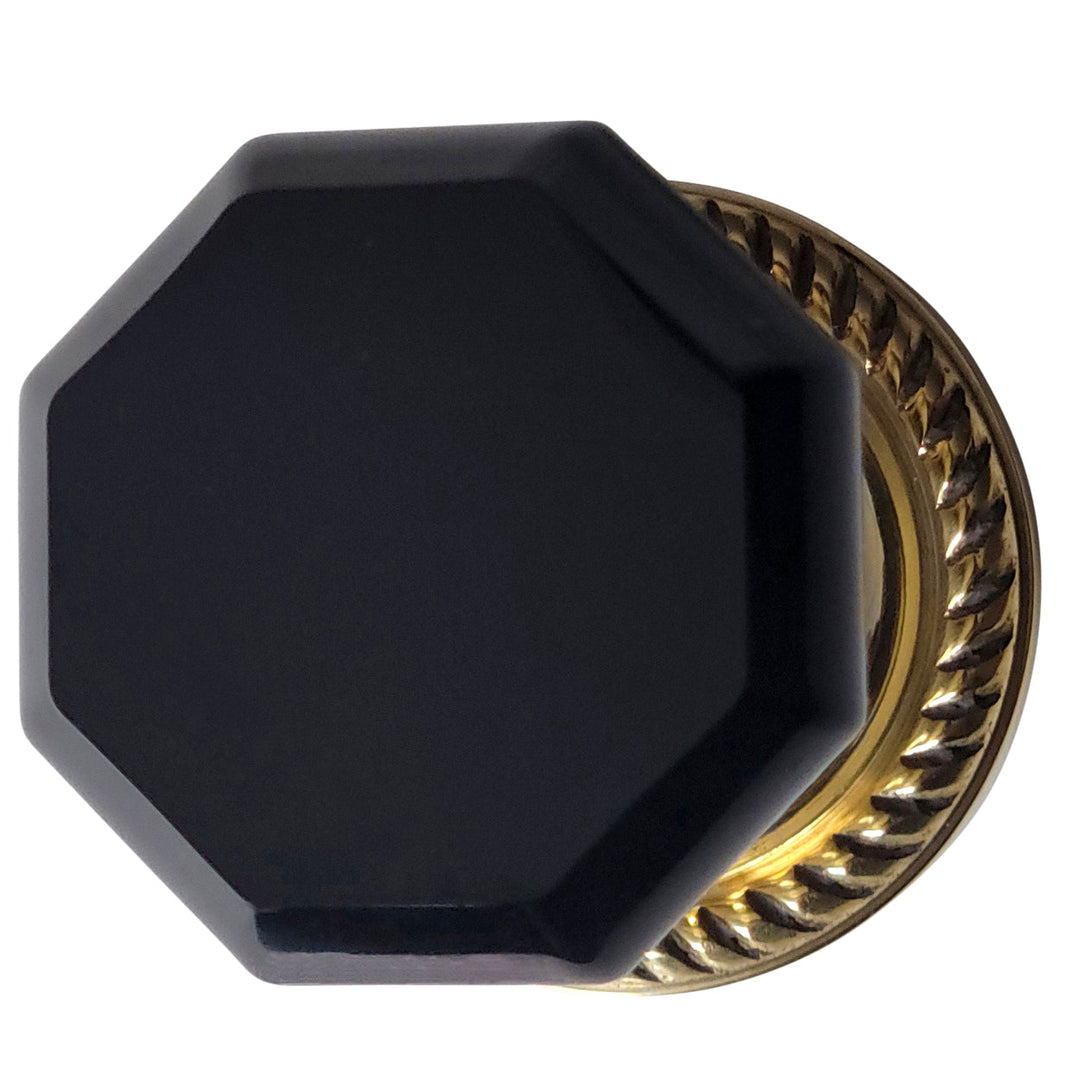 ##Antique Hardware## Georgian Roped Rosette with Black Octagon Crystal Door Knobs (Several Finishes Available)