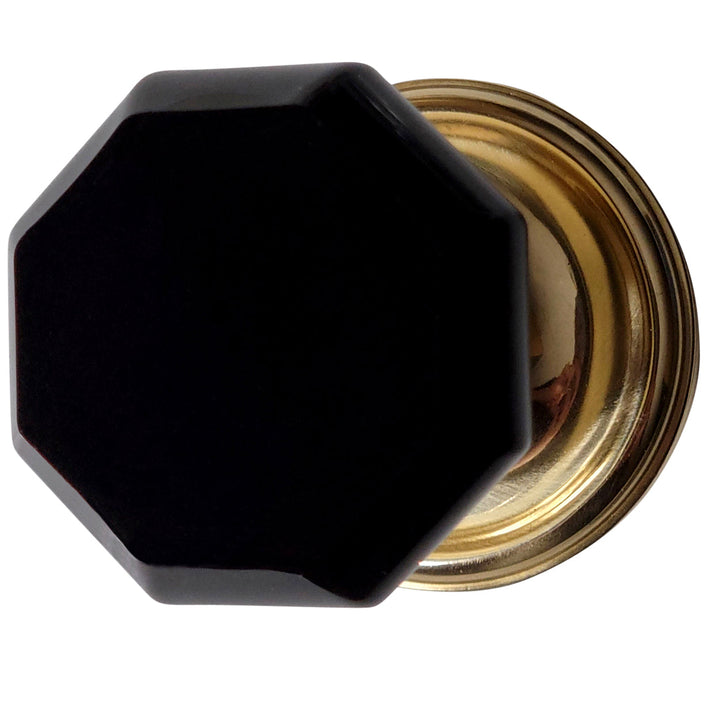 ##Antique Hardware## Traditional Rosette Door Set with Black Octagon Crystal Door Knobs (Several Finishes Available)